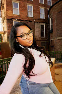 a woman wearing glasses
